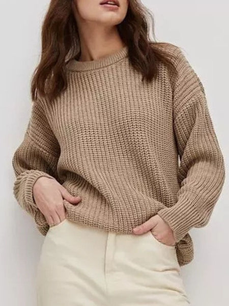 Round Neck Long Sleeve Sweater - S. M. & Co.