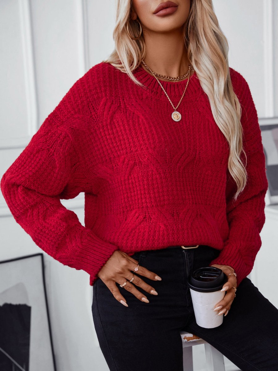 Round Neck Long Sleeve Sweater - S. M. & Co.