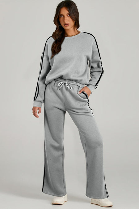 Round Neck Long Sleeve Top and Pants Active Set - S. M. & Co.