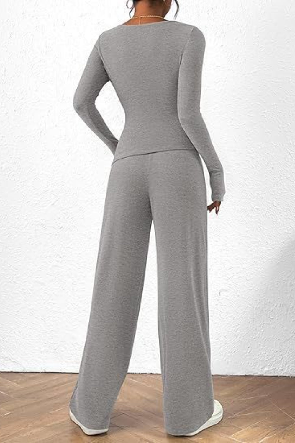 Round Neck Long Sleeve Top and Pants Set - S. M. & Co.