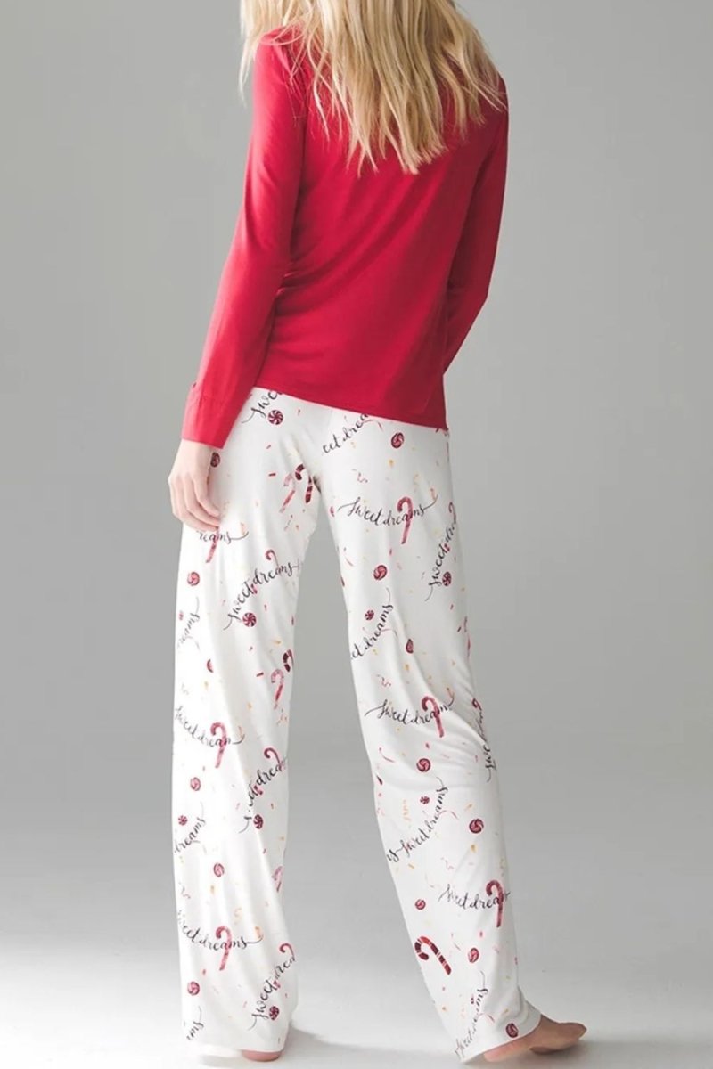 Round Neck Long Sleeve Top and Printed Pants Lounge Set - S. M. & Co.