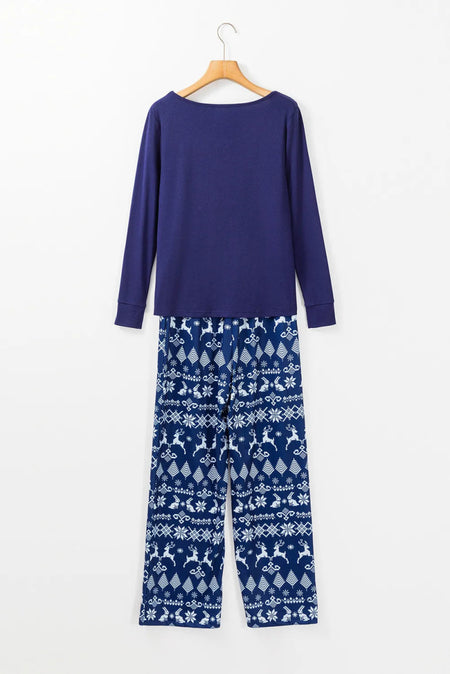 Round Neck Long Sleeve Top and Printed Pants Lounge Set - S. M. & Co.