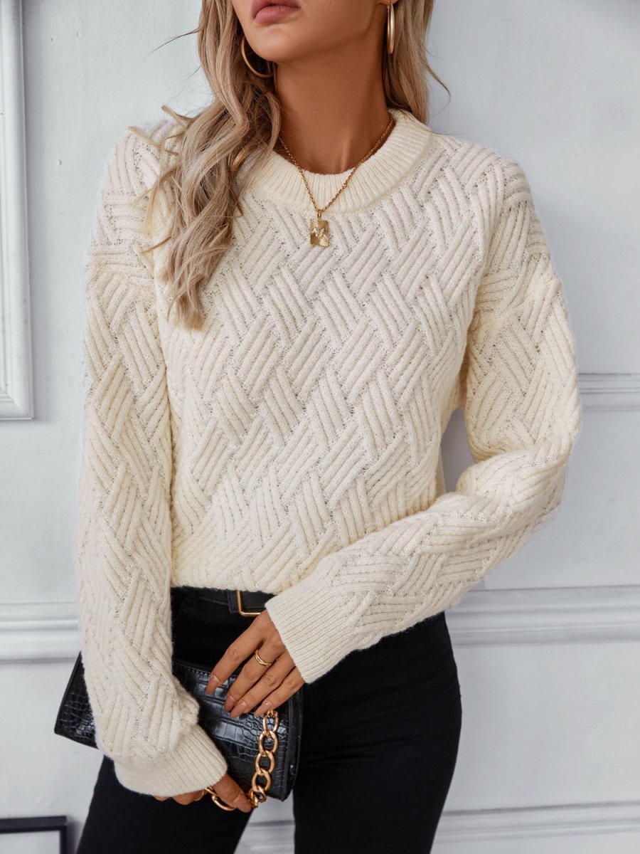 Round Neck Long Sleeve Woven Sweater - S. M. & Co.