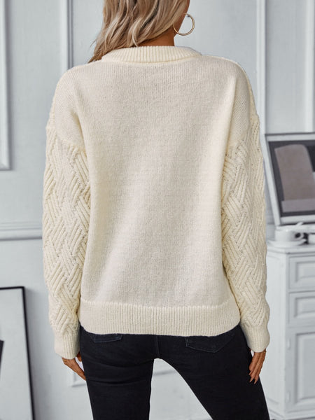 Round Neck Long Sleeve Woven Sweater - S. M. & Co.