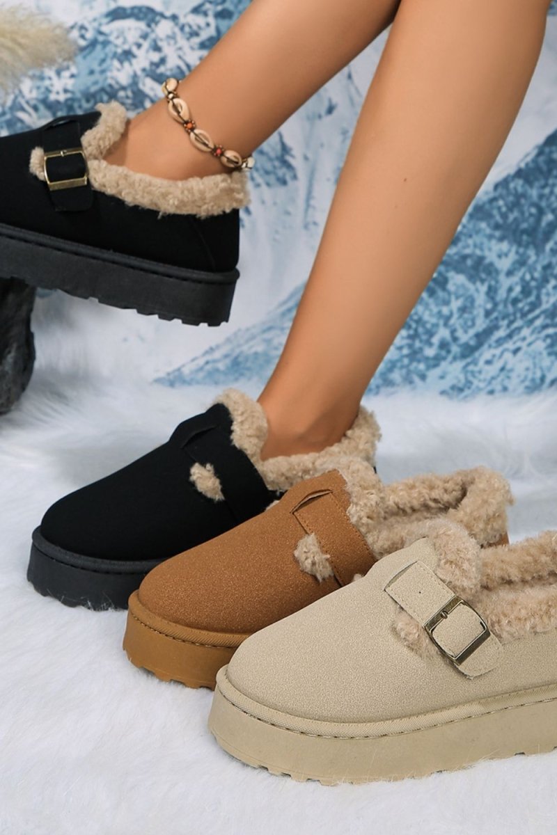 Round Toe Platform Fuzzy Boots - S. M. & Co.