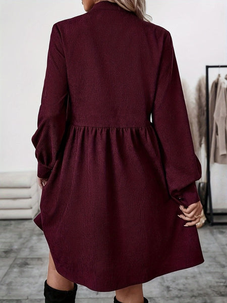 Ruched Button Up Long Sleeve Dress - S. M. & Co.