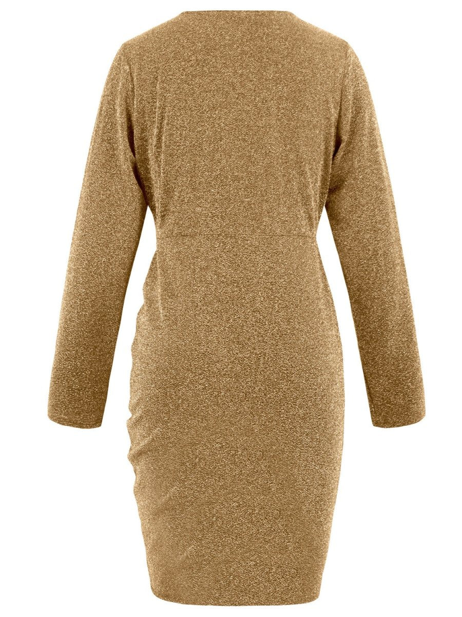 Ruched Heathered Surplice Long Sleeve Mini Dress - S. M. & Co.