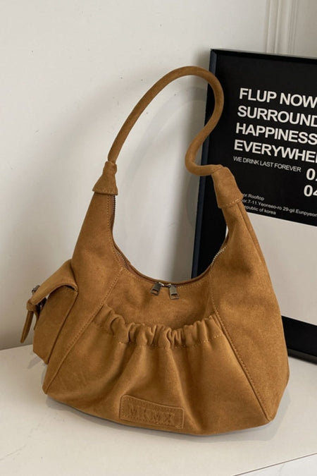 Ruched Suede Handbag with Zipper - S. M. & Co.