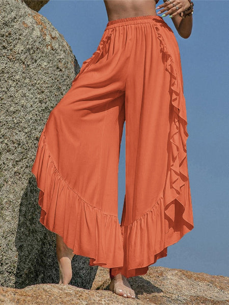 Ruffled Slit Wide Leg Pants - S. M. & Co.