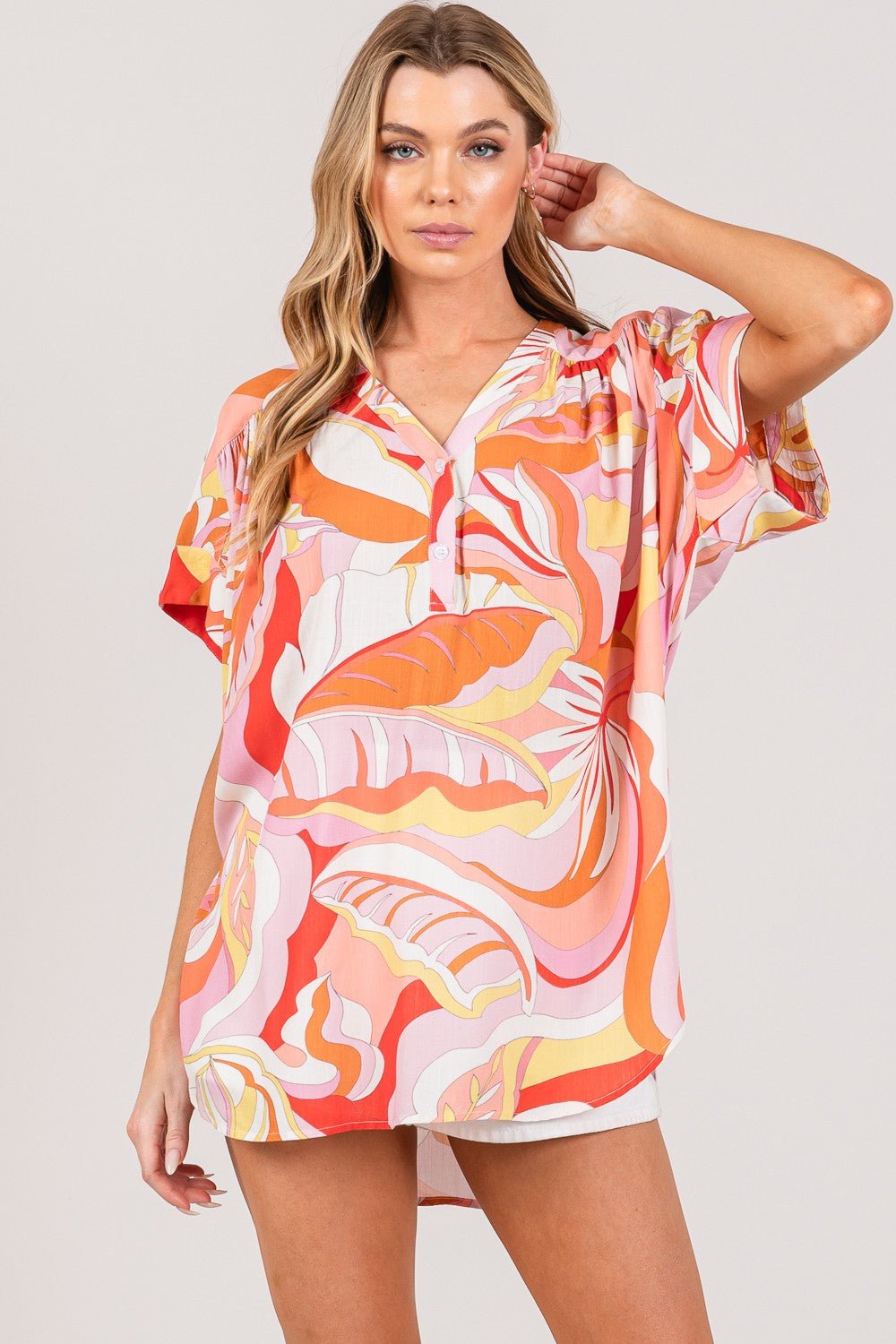 SAGE + FIG Abstract Print Half Button Blouse - AnAs Market