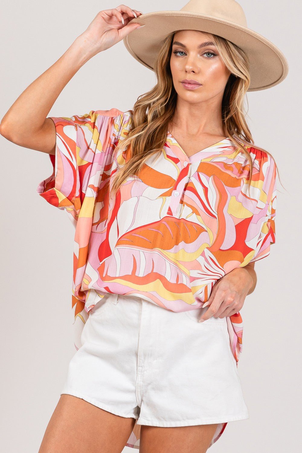 SAGE + FIG Abstract Print Half Button Blouse - AnAs Market