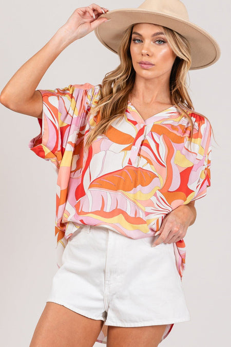 SAGE + FIG Abstract Print Half Button Blouse - AnAs Market