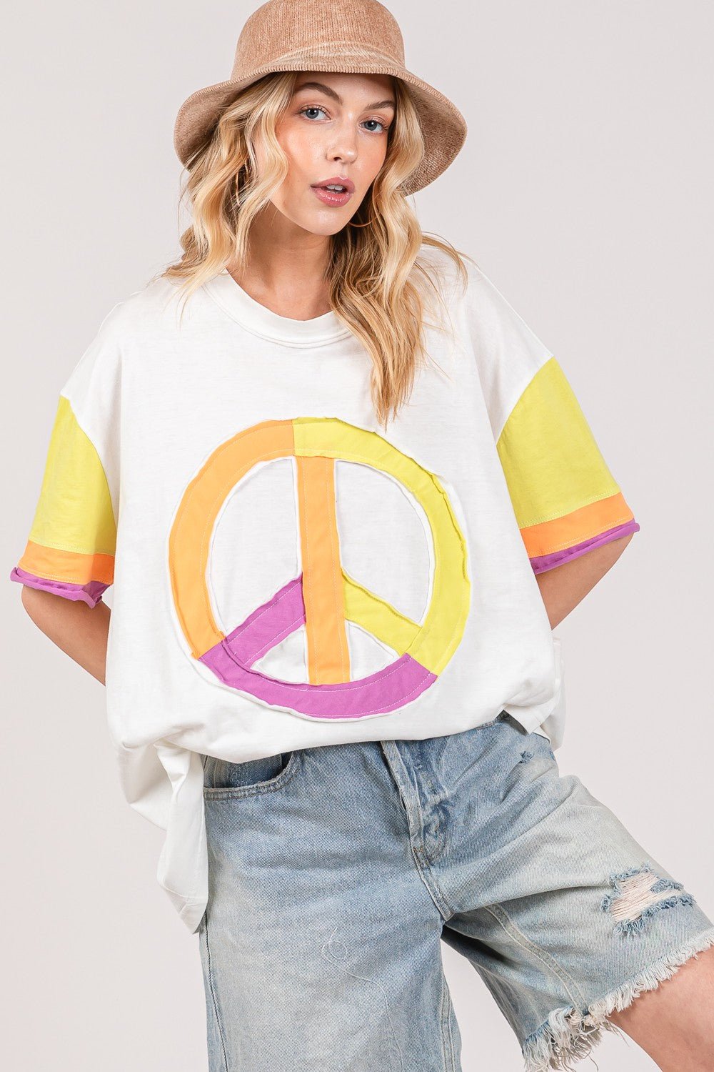 SAGE + FIG Color Block Peace Applique T - Shirt - S. M. & Co.