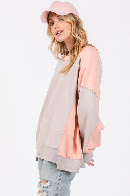 SAGE + FIG Color Block Round Neck Sweatshirt - S. M. & Co.