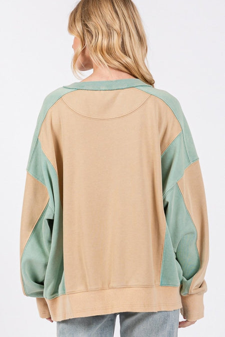 SAGE + FIG Color Block Round Neck Sweatshirt - S. M. & Co.