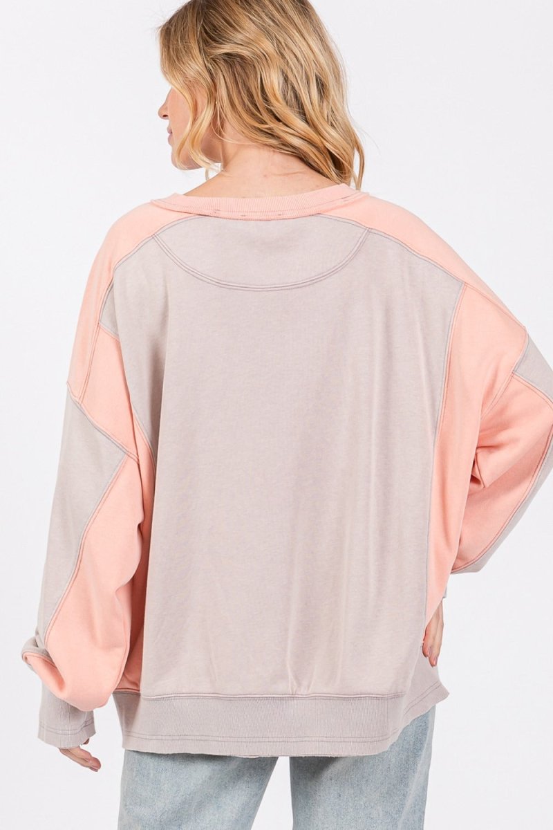 SAGE + FIG Color Block Round Neck Sweatshirt - S. M. & Co.