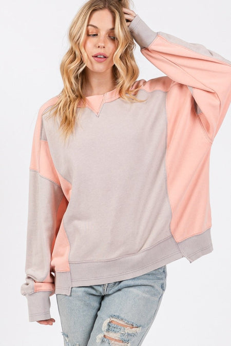 SAGE + FIG Color Block Round Neck Sweatshirt - S. M. & Co.