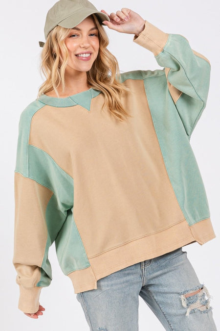 SAGE + FIG Color Block Round Neck Sweatshirt - S. M. & Co.