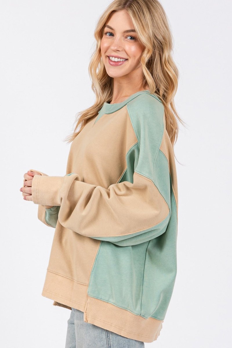 SAGE + FIG Color Block Round Neck Sweatshirt - S. M. & Co.