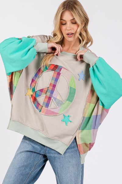 SAGE + FIG Contrast Peace Patch Dropped Shoulder Sweatshirt - S. M. & Co.