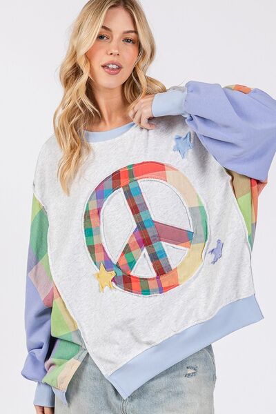 SAGE + FIG Contrast Peace Patch Dropped Shoulder Sweatshirt - S. M. & Co.