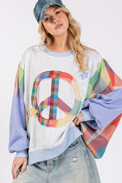 SAGE + FIG Contrast Peace Patch Dropped Shoulder Sweatshirt - S. M. & Co.