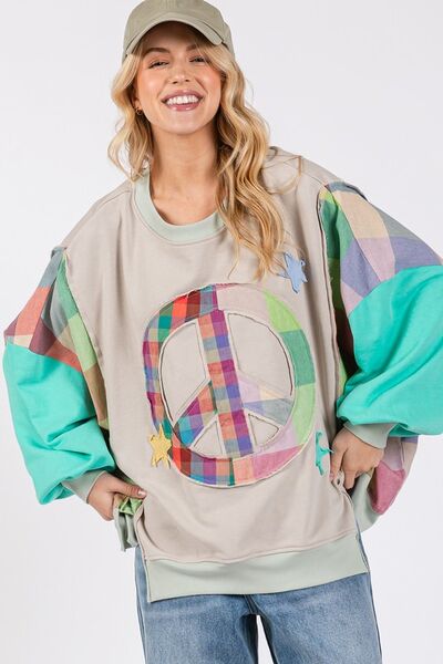 SAGE + FIG Contrast Peace Patch Dropped Shoulder Sweatshirt - S. M. & Co.