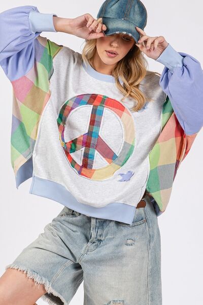 SAGE + FIG Contrast Peace Patch Dropped Shoulder Sweatshirt - S. M. & Co.