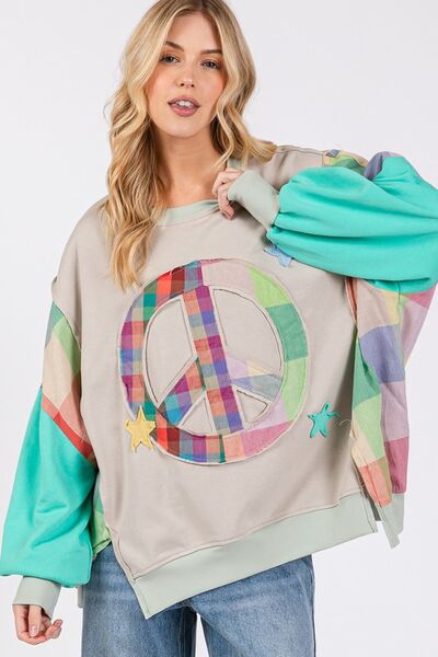 SAGE + FIG Contrast Peace Patch Dropped Shoulder Sweatshirt - S. M. & Co.