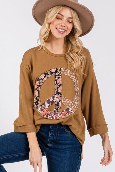 SAGE + FIG Floral Peace Patch Round Neck Top - S. M. & Co.