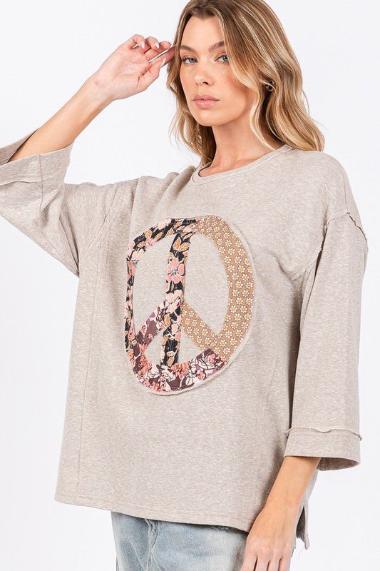 SAGE + FIG Floral Peace Patch Round Neck Top - S. M. & Co.