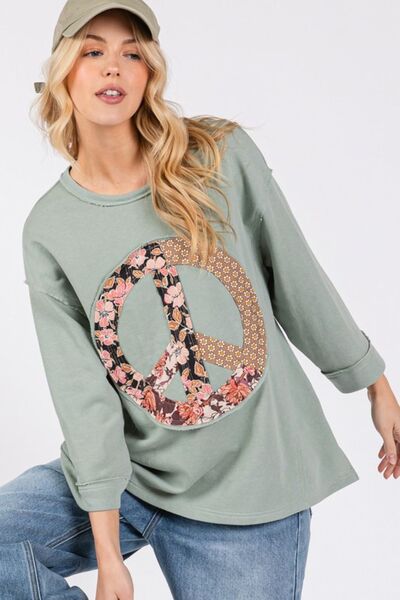 SAGE + FIG Floral Peace Patch Round Neck Top - S. M. & Co.