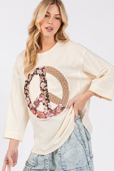 SAGE + FIG Floral Peace Patch Round Neck Top - S. M. & Co.