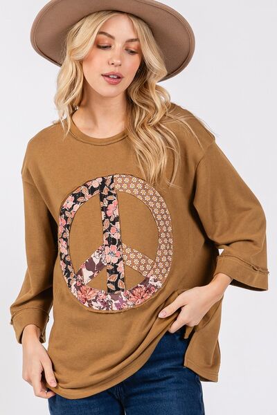 SAGE + FIG Floral Peace Patch Round Neck Top - S. M. & Co.