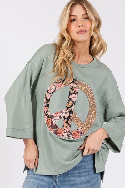 SAGE + FIG Floral Peace Patch Round Neck Top - S. M. & Co.