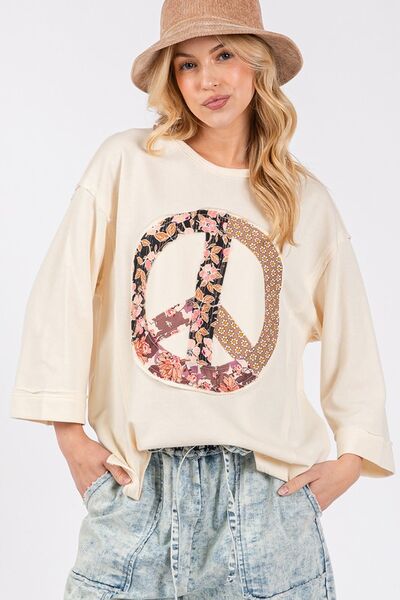 SAGE + FIG Floral Peace Patch Round Neck Top - S. M. & Co.