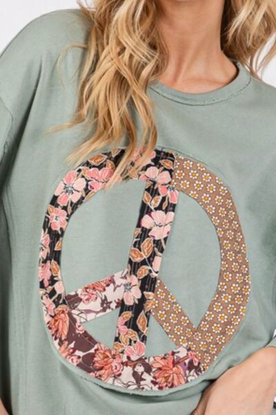 SAGE + FIG Floral Peace Patch Round Neck Top - S. M. & Co.