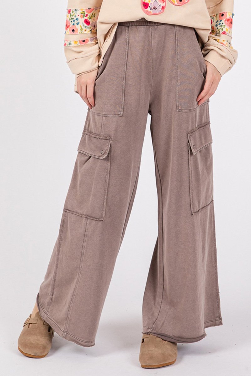 SAGE + FIG Knit Terry Mineral Wash Wide Leg Pants - S. M. & Co.