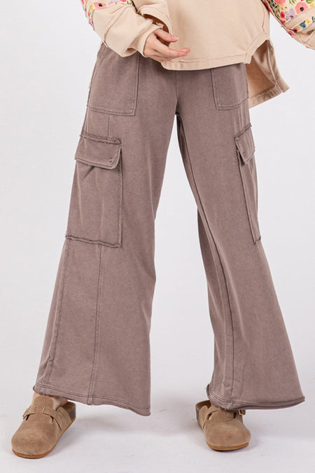 SAGE + FIG Knit Terry Mineral Wash Wide Leg Pants - S. M. & Co.