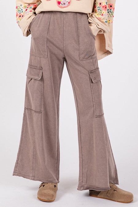 SAGE + FIG Knit Terry Mineral Wash Wide Leg Pants - S. M. & Co.