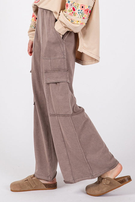 SAGE + FIG Knit Terry Mineral Wash Wide Leg Pants - S. M. & Co.