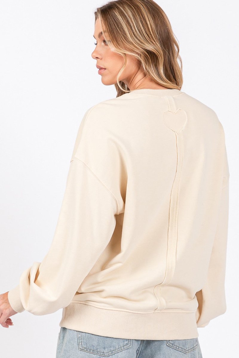 SAGE + FIG LOVE Path Applique Drop Shoulder Sweatshirt - S. M. & Co.