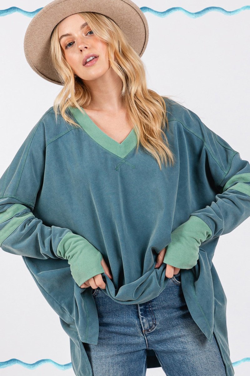 SAGE + FIG Mineral Wash Side Slit Contrast Top - S. M. & Co.