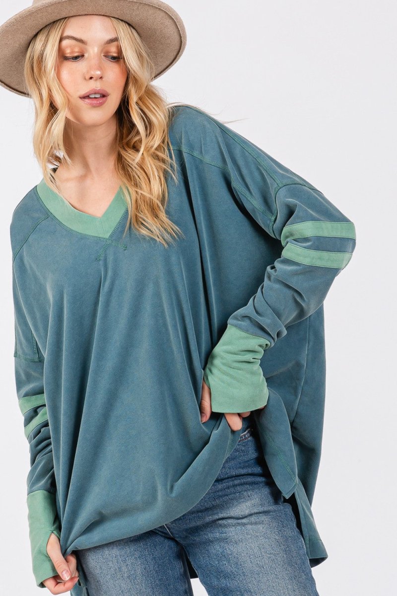 SAGE + FIG Mineral Wash Side Slit Contrast Top - S. M. & Co.