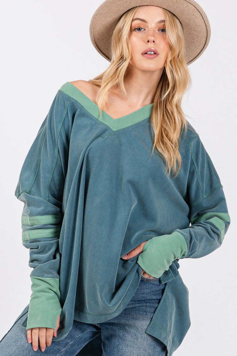 SAGE + FIG Mineral Wash Side Slit Contrast Top - S. M. & Co.