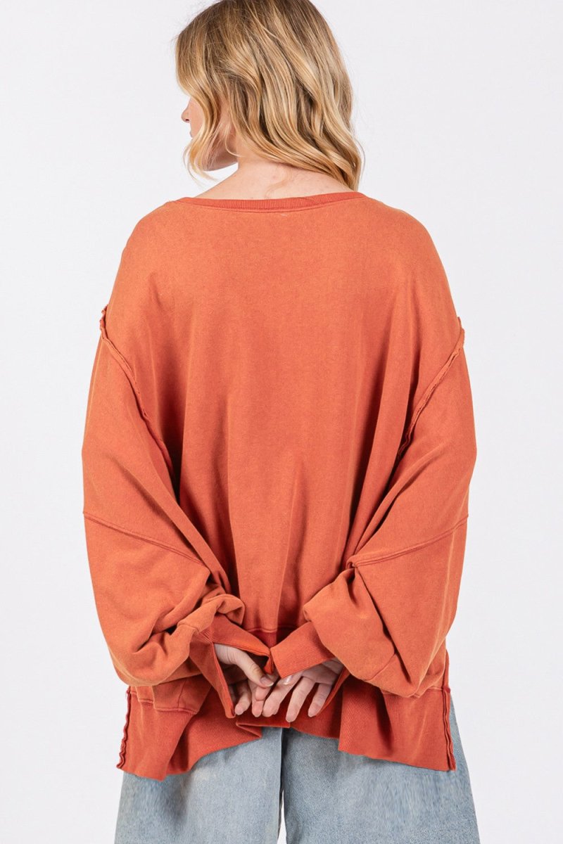 SAGE + FIG Mineral Wash Side Slit Oversized Sweatshirt - S. M. & Co.