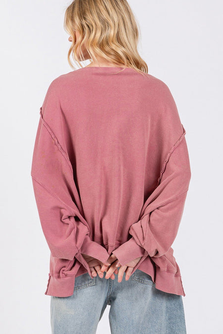 SAGE + FIG Mineral Wash Side Slit Oversized Sweatshirt - S. M. & Co.