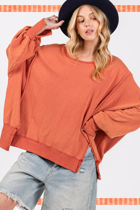 SAGE + FIG Mineral Wash Side Slit Oversized Sweatshirt - S. M. & Co.