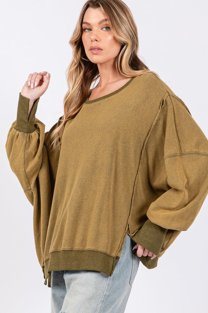 SAGE + FIG Mineral Wash Side Slit Oversized Sweatshirt - S. M. & Co.