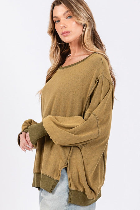 SAGE + FIG Mineral Wash Side Slit Oversized Sweatshirt - S. M. & Co.